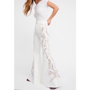 Free People White Flare Jeans with Sequin Side Detail